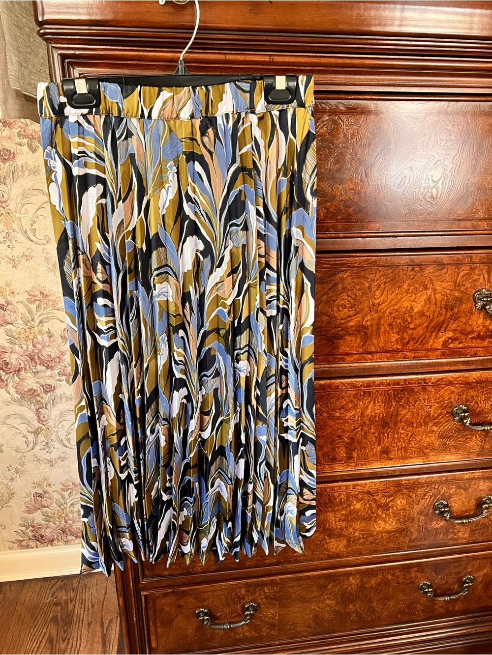 Adrianna Papel mid length pleated Skirt - Blue, Olive & Black